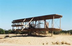 Closeup of the 1903 flyer sculpture, Wright Brothers National Memorial