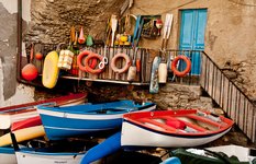 Boats and boat house in Vernazza